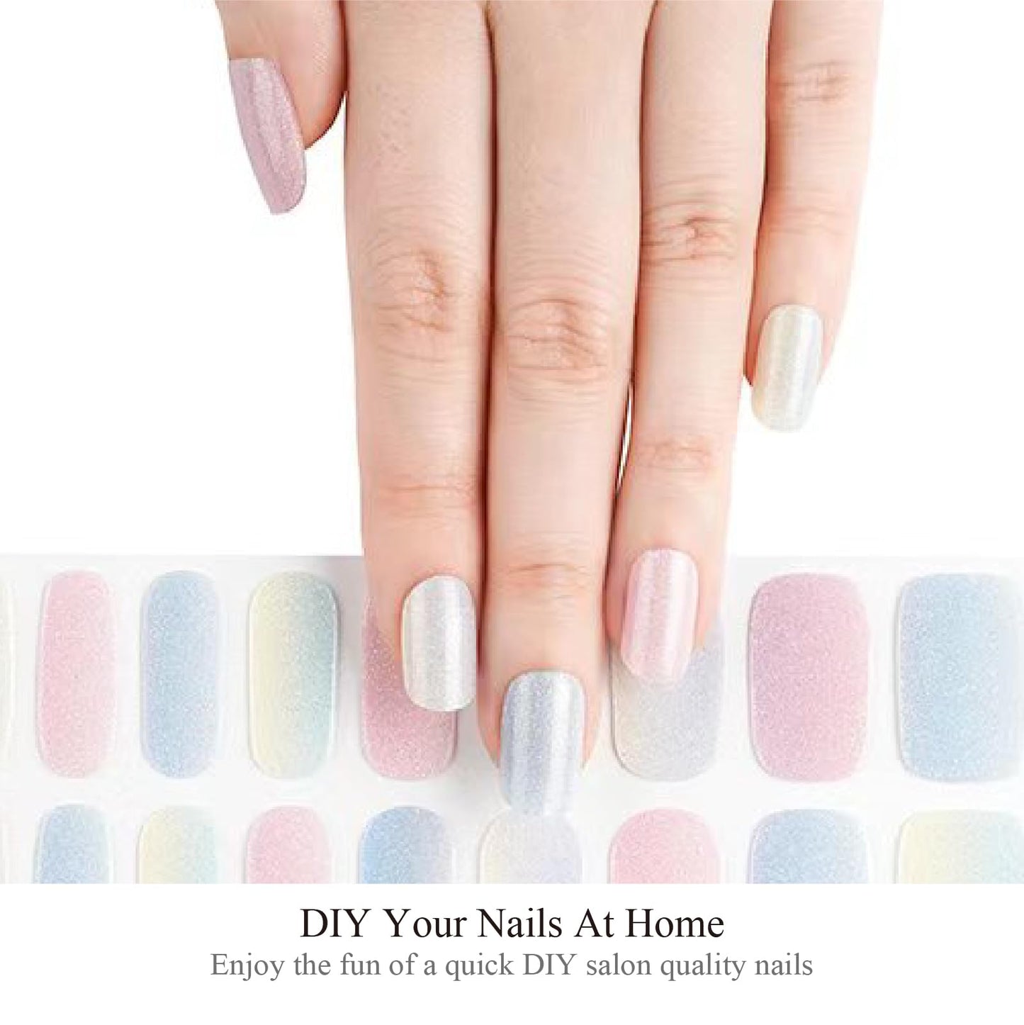 Nelikoo Semi Cured Gel Nail Strips, 20 PCS Gel Nail Stickers Work with UV Light, Gel Nail Wraps, Salon Quality & Easy to Use - Dreamy Macarons