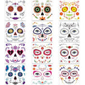 Sugar Skull Face Tattoos 12 Pack Halloween Skeleton Makeup