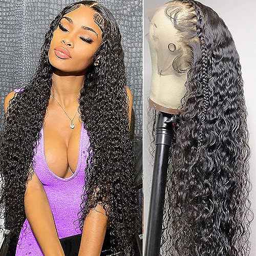 JIETAI 13X4 HD Curly Lace Front Wigs Human Hair Pre Plucked with Baby Hair 180% Density Brazilian Curly Wave Human Hair Wigs for Black Women 9A Glueless Lace frontal Wigs Natural Color (20 Inch)