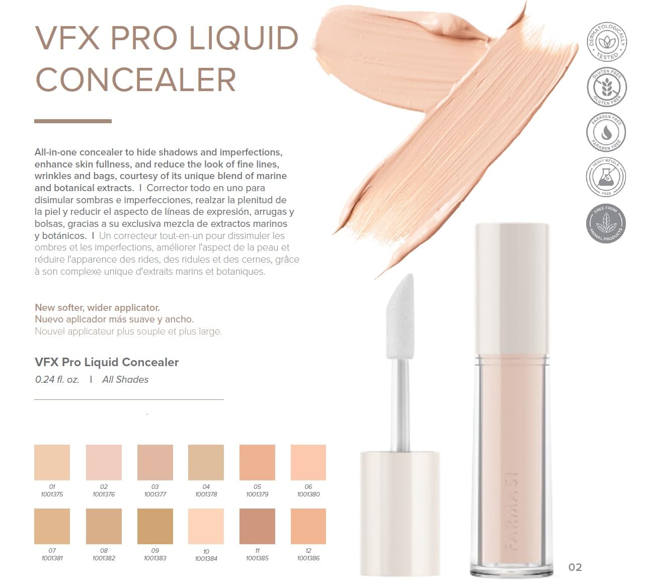 FARMASI Vfx Pro Liquid Concealer Makeup, All-in-one Full Coverage, Highly Pigmented Concealer for All Skin Type, Hide Shadows & Imperfections, Enhance Skin Fullness Foundation Concealer 0,24 Fl Oz N01