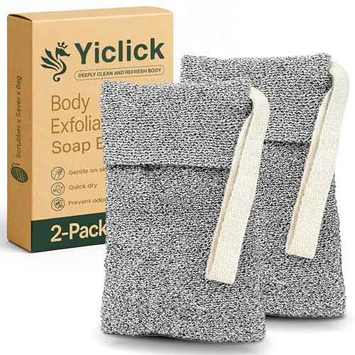 Yiclick Soap Bag 2 Pack - Gray Exfoliating Mesh Pouch for Shower & Travel