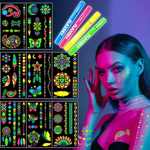 UV Neon Face Paint Markers + 57 Stencils