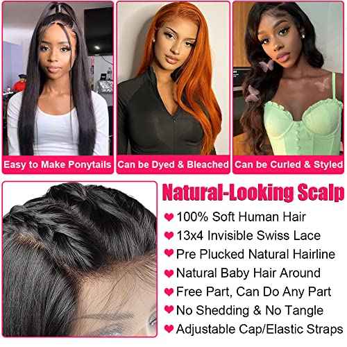 13x4 Lace Front Wigs Human Hair Pre Plucked with Baby Hair 180% Density Brazilian Straight Human Hair Wigs for Black Women 9A Glueless HD Lace Frontal Wigs (20inch, Natural Color)