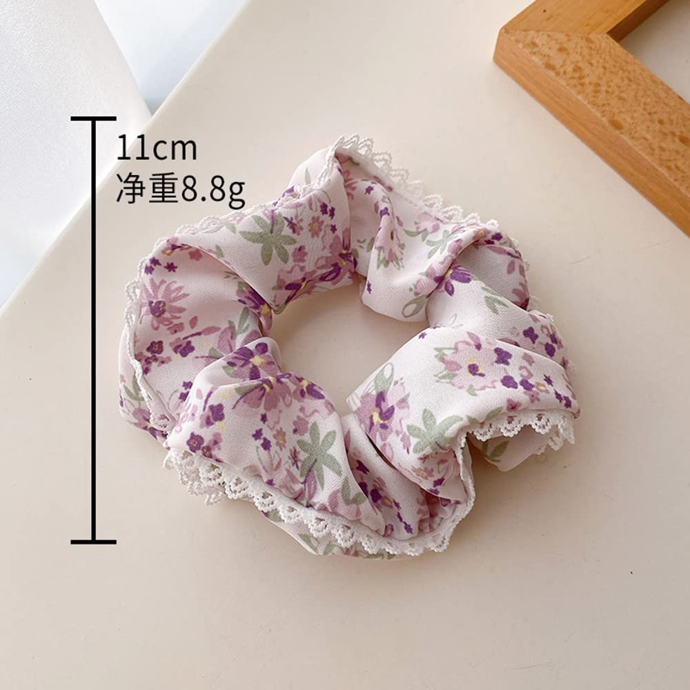 Cute Lace Flower Hair Scrunchies for women, Lace Floral Hair Ties Flower Hair bands Scrunchies Ponytail Holders Floral Headbands Accessories for Girls (Lace Floral - A)