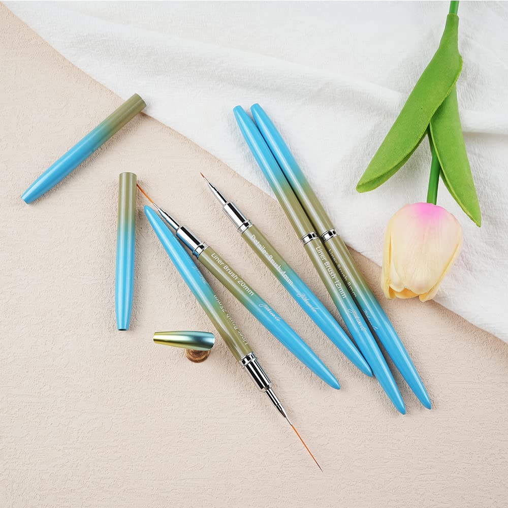 Nail Art Brushes Set, YIHUALE Nail Art Design Pen Painting Tools Nail Liner Brush for Home DIY Manicure and Professional Nail Salon (Blue and green)