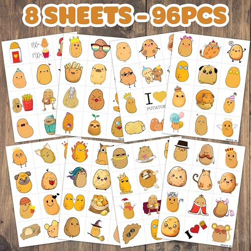 96PCS Potato Temporary Tattoos, 8 Sheets Party Favors