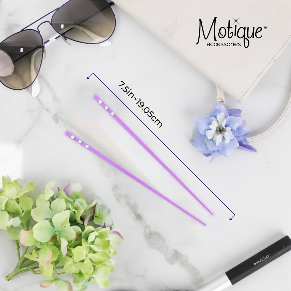 Set of 2 Hair Sticks with 3 Diamonds Chopsticks - Purple