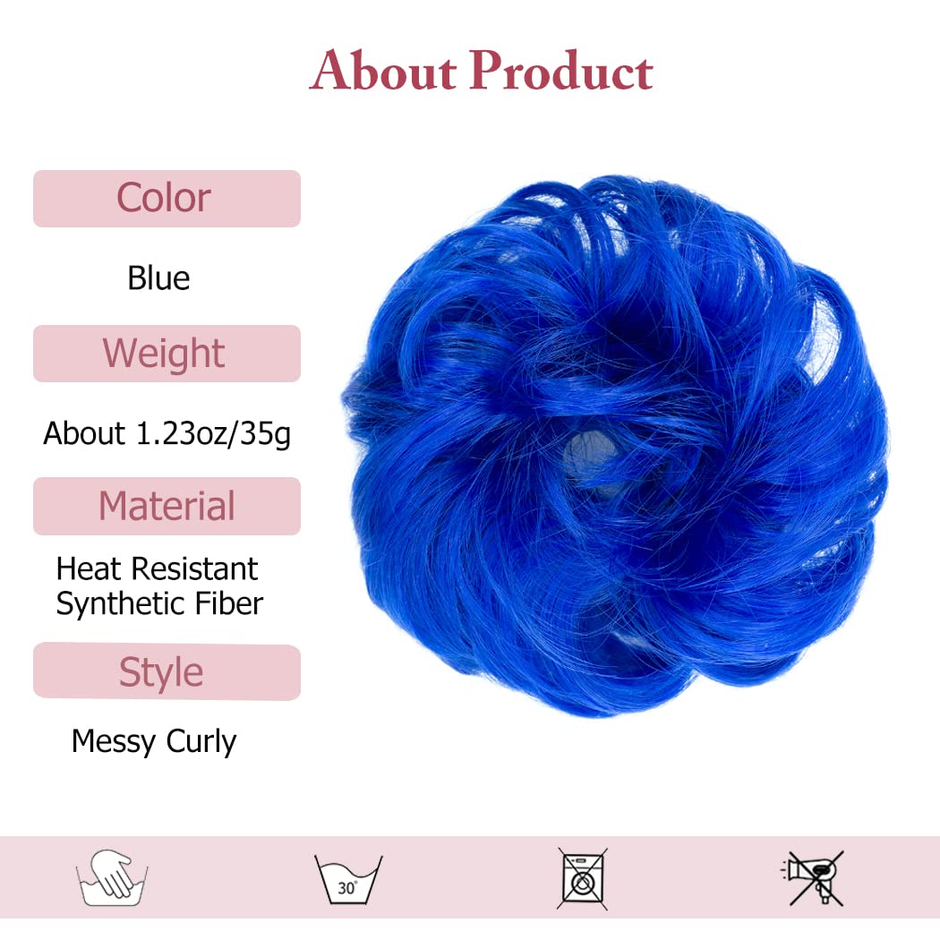 QTHQTFL 2pcs Messy Bun Hair Piece Scrunchie Hair Bun Hair Pieces for Women Girls Elastic Rubber Band Curly Wavy Synthetic Hair Bun Scrunchies Ponytail Extensions (Dark Red)