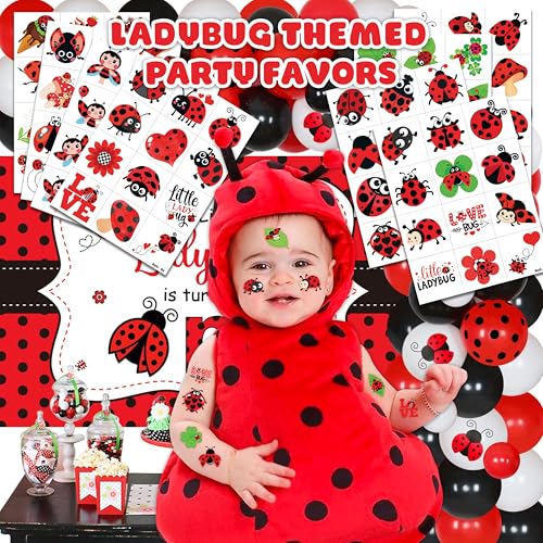 96 Ladybug Temporary Tattoos for Kids Party Favors