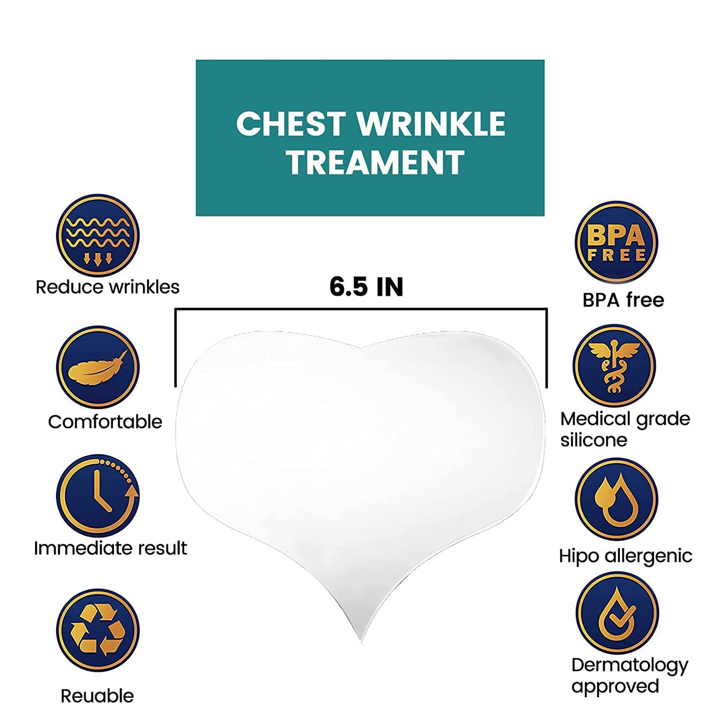 Muzooy 4 Pack Chest Wrinkle Pads, Anti Wrinkle Silicone Chest Patches, Resuable and 100% Medical Grade Décolleté Anti Wrinkle Patches, Overnight Wrinkle Remover Treatment while Sleeping