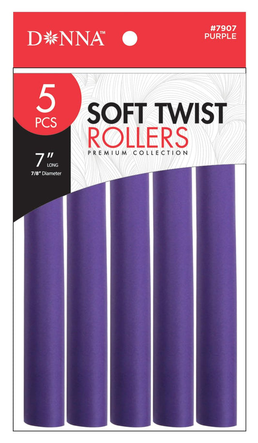 DONNA 7" Soft Twist Rollers 5pcs Rollers Foam Hair Rollers Hair Curlers Hair Clips for Hairdressing Styling Heatless Hair Curler 7/8"(D) PURPLE