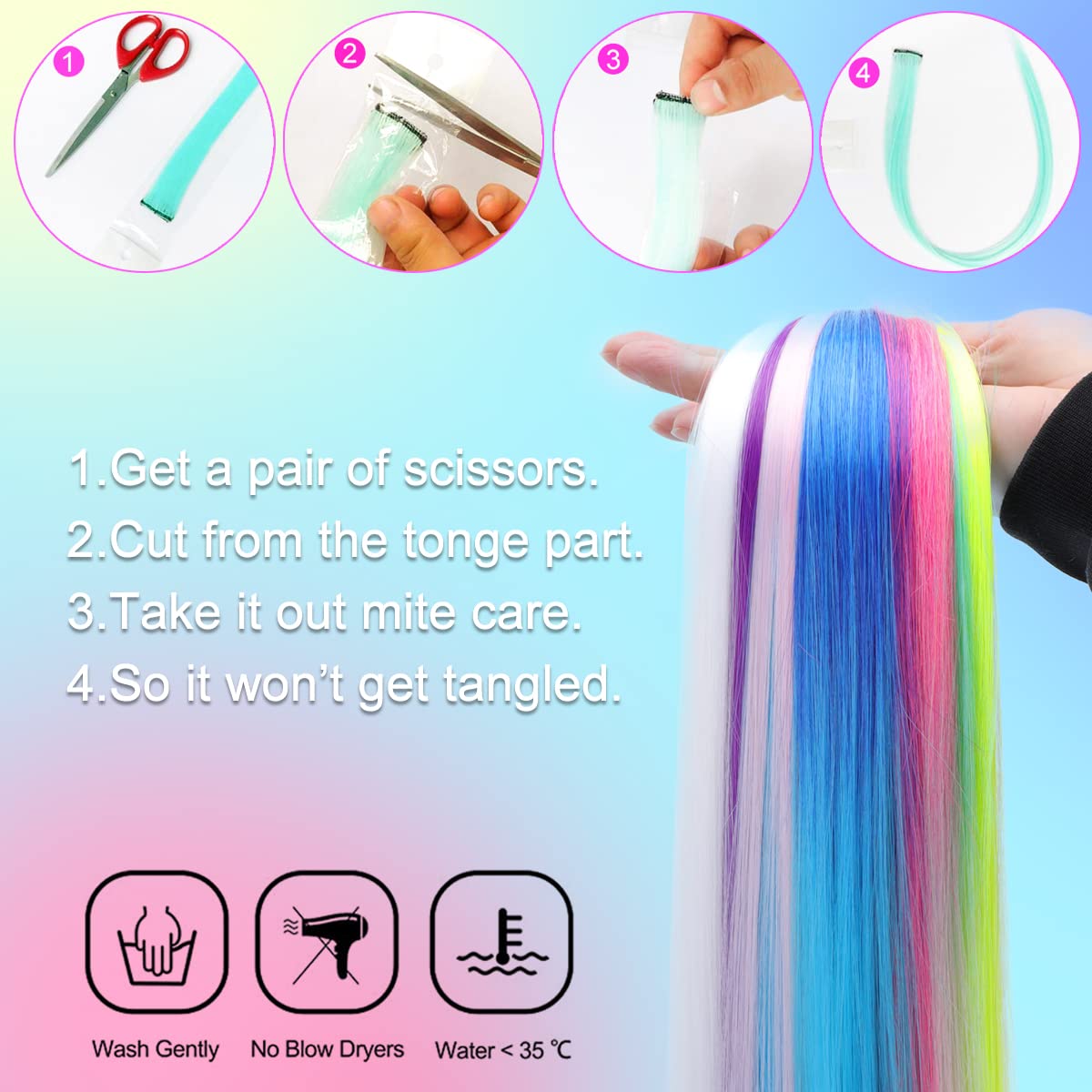 12PCS Colored Purple Hair Extensions Clip in Colorful Hair Extensions 22 Inch Rainbow Hair Extensions for Kids Women's Gifts Blue Hair Extensions (22inch,Purple)