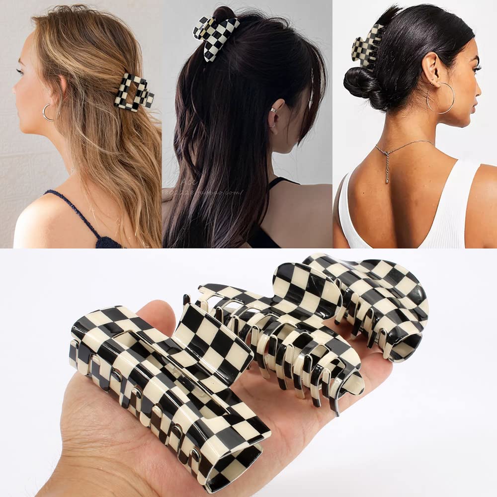 Ahoney 5 Pack Checkered Hair Clip Hair Barrettes for Women Cute Big Claw Clips Y2k Accessories Aesthetics Banana Clip 80s 90s Hair Accessories Heart Hair Clip Christmas Gift