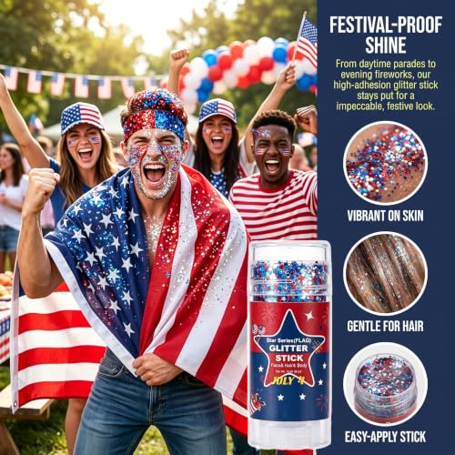 Patriotic Red White Blue Glitter Stick - Waterproof Face & Body