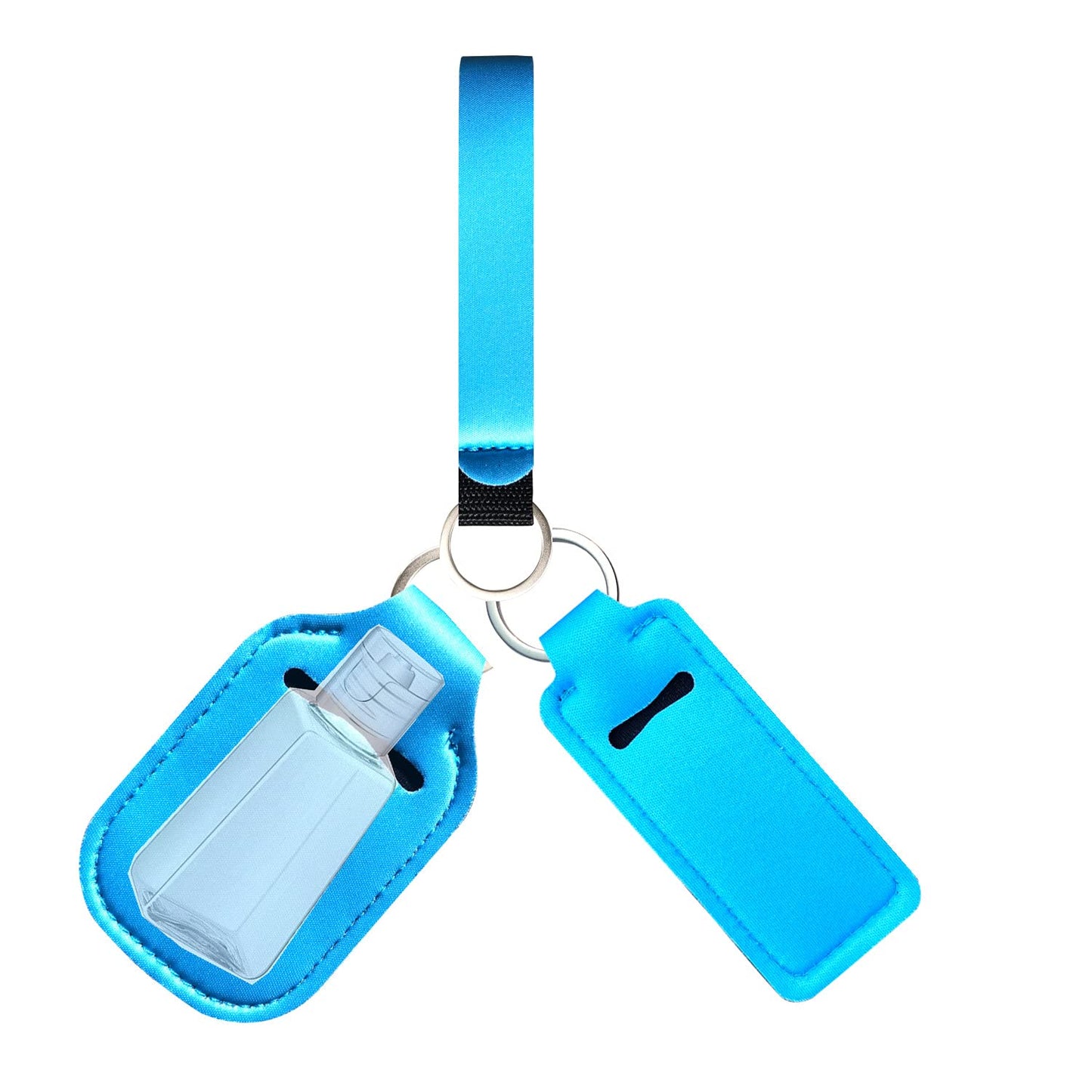 PUEZOKLY 40pcs Travel Bottles Keychain Set with Wristlet Chapstick Holders key chain, Hand Sanitizer Holder Keychain with Empty Bottles