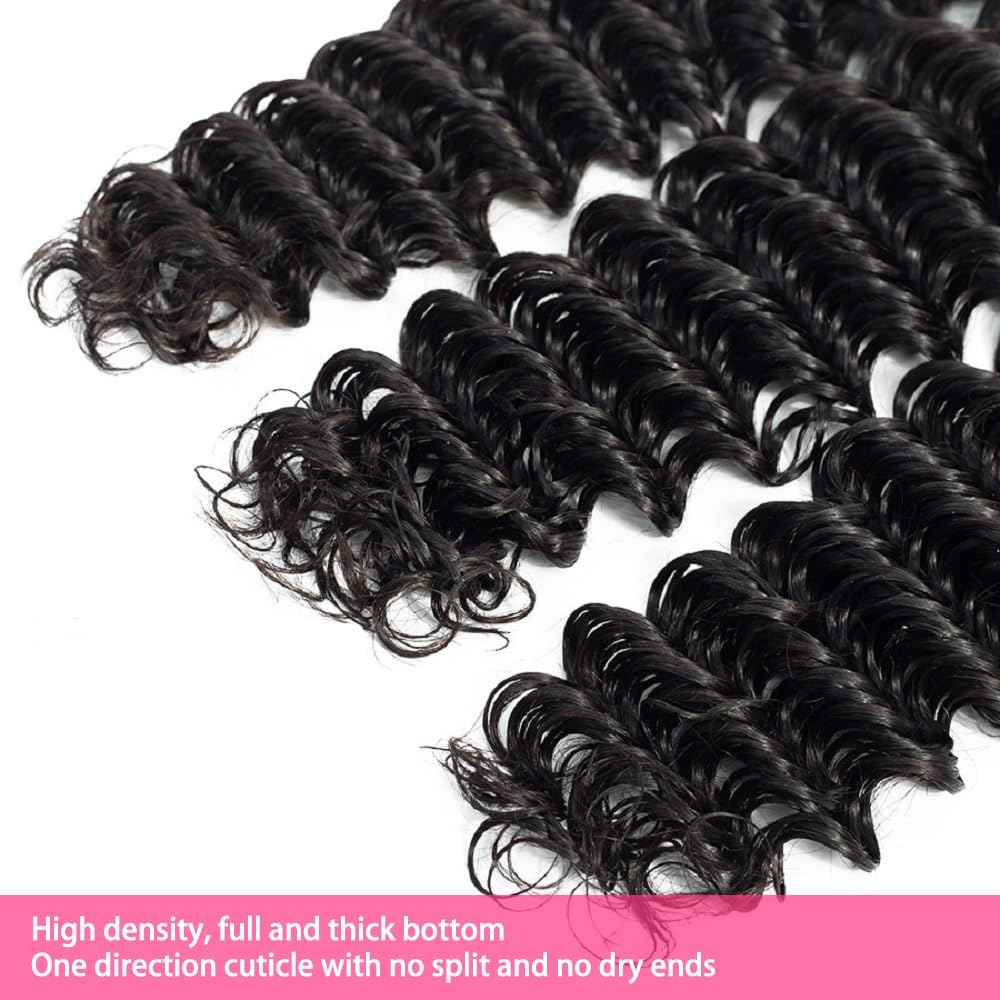 LXYANOO 12A Deep Wave Single Bundles Human Hair 20 Inch Brazilian Curly 1 Bundles Human Hair 100% Unprocessed Virgin Wet and Wavy Hair Weave 1B Black