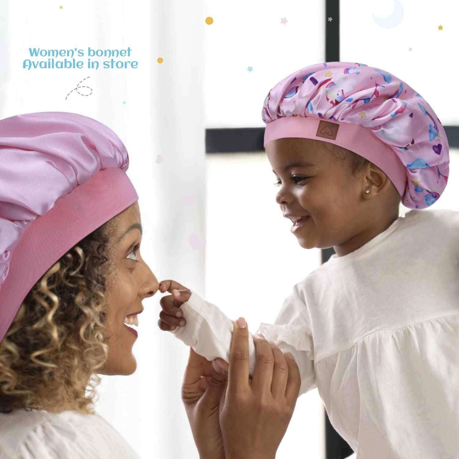 Hat Hut Kids Satin Bonnet Sleep Cap for Curly Hair Adjustable Silk Hair Cap for Baby Sleeping Hair Bonnet for Toddler Child (Unicorn 2)