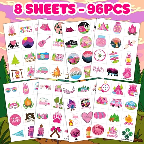 96 PCS Pink Glamping Temporary Tattoos for Girls
