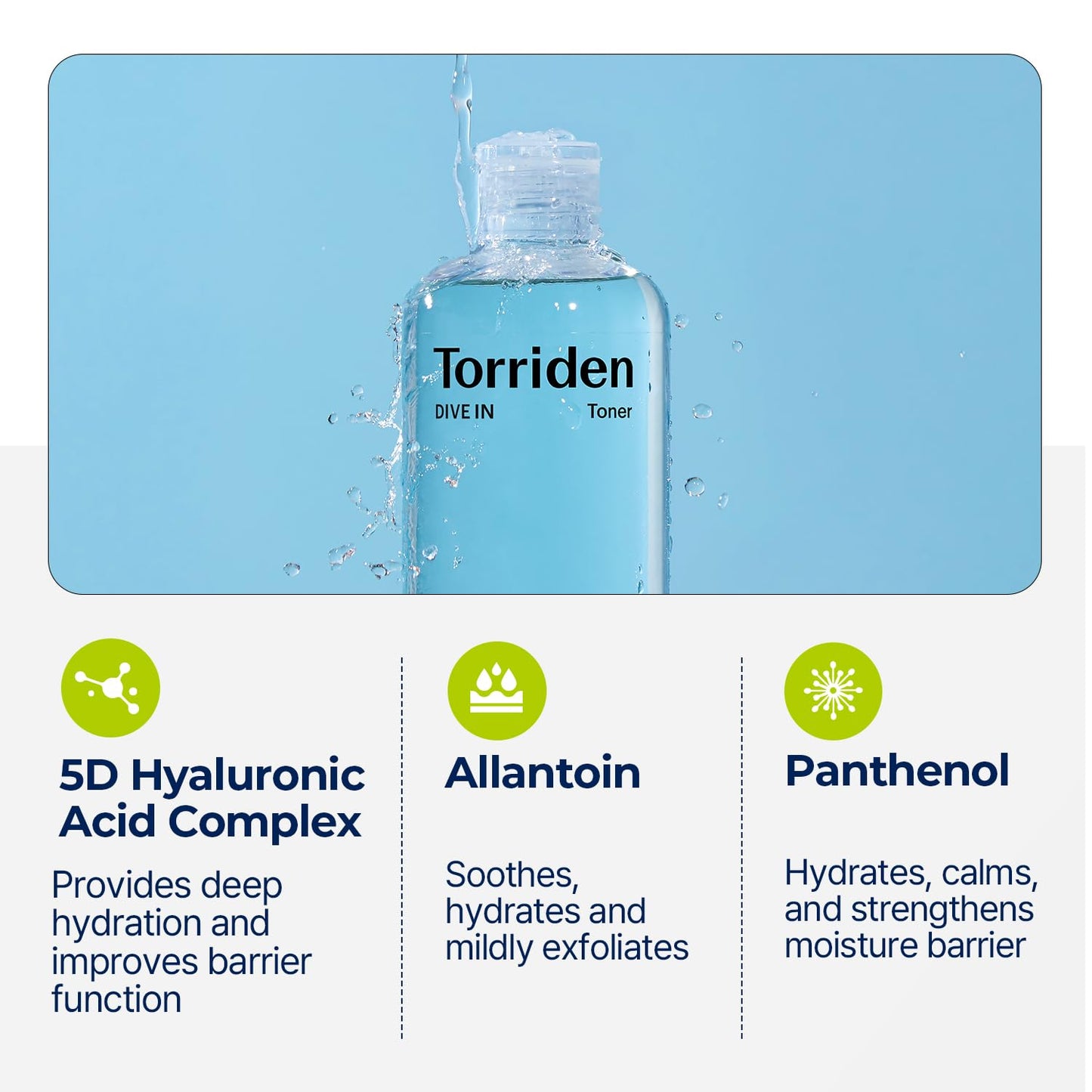 Torriden Dive-in Low-Molecular Hyaluronic Acid Toner 10.14 fl oz | Low pH Facial Toning Water That Hydrates and Moisturizes Sensitive, Dehydrated, Oily Skin | Vegan Korean Skin Care