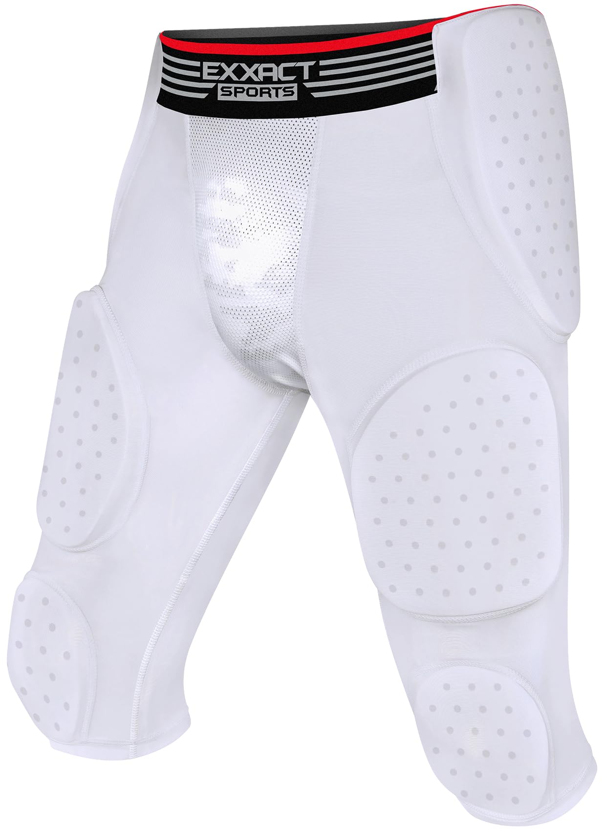 Exxact Sports Battle 7-Pad Football Girdle for Men & Boys - Finest Padded Compression Shorts, Mens Girdle Football with Cup Pocket, Adult & Youth Football Girdle (White, AS)