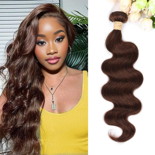 ALLRUN Brown Body Wave Bundle Human Hair 16 Inch Hair Weave Human Hair 1 Bundle 10A 100% Unprocessed Brazilian Remy Virgin Raw Hair Bundles Body Wave Extensions 4# Color