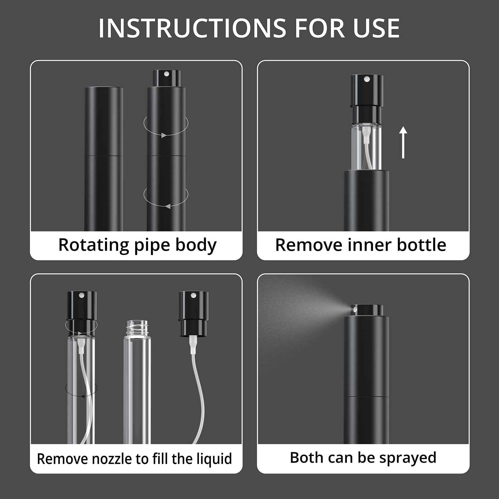 FENHON Small Spray Bottle 1oz, Travel Spray Bottles TSA Approved, 30ml Portable Mini Spray Bottle, Fine Mist Spray Bottles for Face，Toiletries Suitable for Women Men to Carry While Traveling (Black)