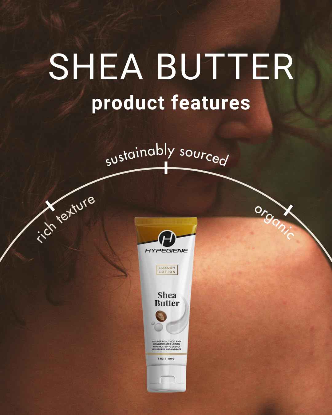 Hypegiene Shea Butter Lotion - Thick Textured, Hydrating Daily Moisturizer with Aloe, Shea Butter & Vitamin E - Non-Greasy Organic Body Lotion - Vegan, Paraben-Free - For Dry & Sensitive Skin (6oz)