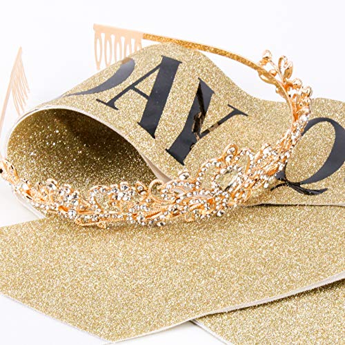 Birthday Queen Gold Sash & Rhinestone Tiara Set
