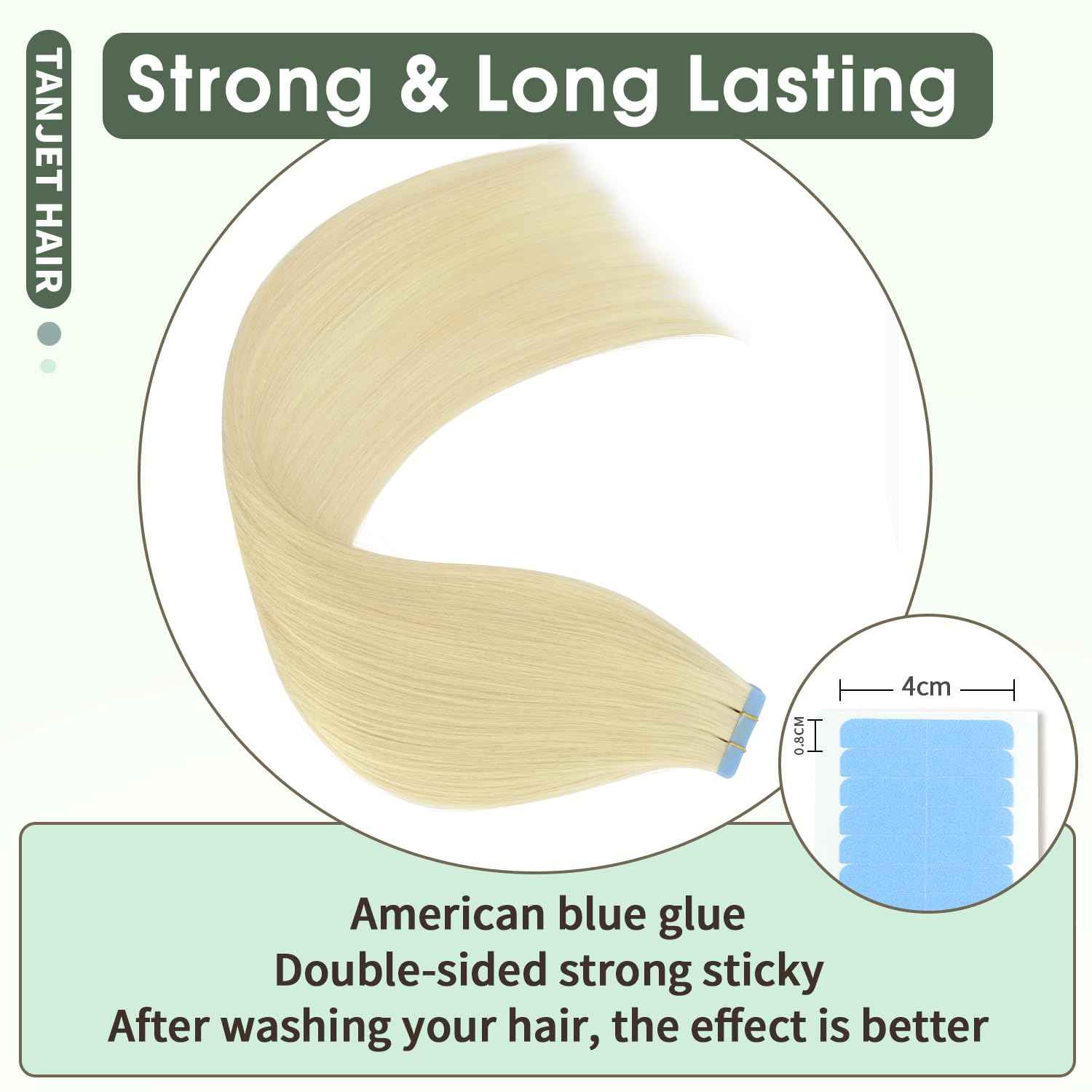 TANJET Tape in Human Hair Extensions Platinum Blonde Straight Seamless Skin Thick Weft Hair Extensions Remy Tape in Hair Extensions Human Hair (#60 16 Inch 20pcs 40g/Pack)