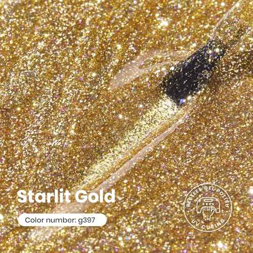 Beetles Gold Gel Nail Polish ? Starlit Gold Sparkling Glitter Reflective Purple Gel Polish 15ml UV/LED Soak Off Long Lasting Christmas Nail Art Home DIY Salon