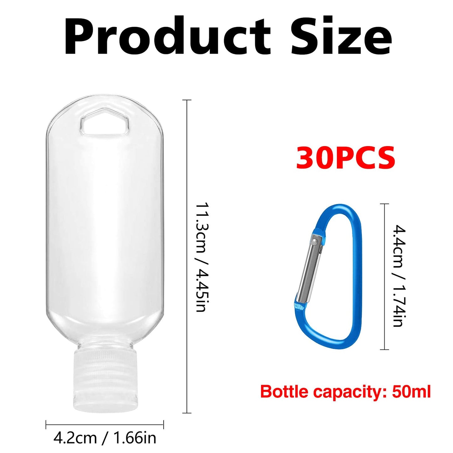 USSDVVCQ 30 Pcs Hand Sanitizer Keychain,1.7oz Refillable Travel Refillable Travel Bottles Containers,Portable Liquid Squeeze Containers for Toiletries(Bottle + Lid + Hook)