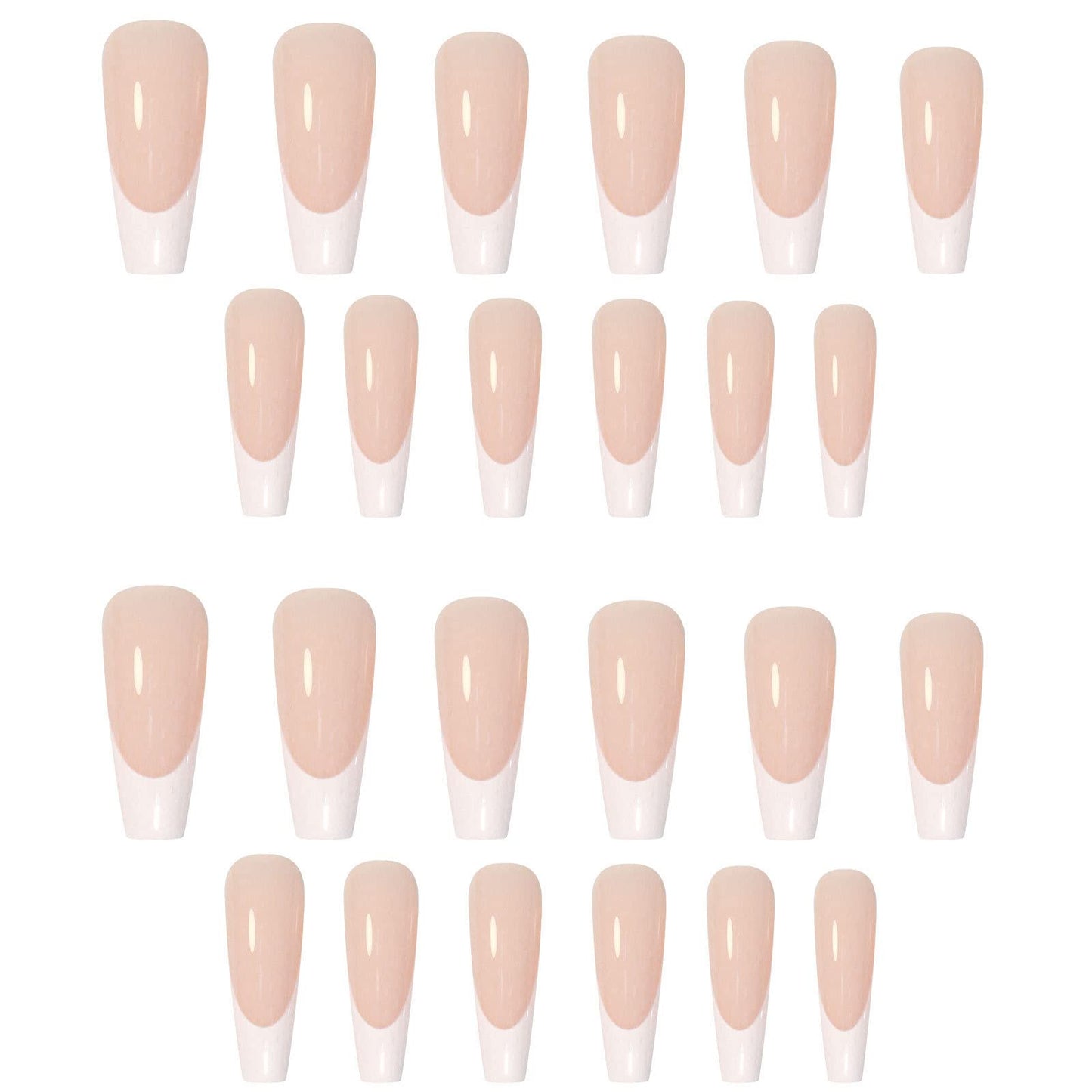 DOUBNINE Press On False Nails Long Coffin Gradient French Tip Nude Pink Fake Nails Acrylic Full Cover Luxury False Nails for Women