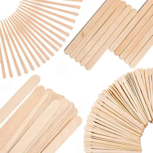 Mibly 4 Style 700 Pcs Assorted Wooden Wax Sticks for Body Legs Face and Small Medium Large Sizes Eyebrow Waxing Applicator Spatulas for Hair Removal or Wood Craft Sticks
