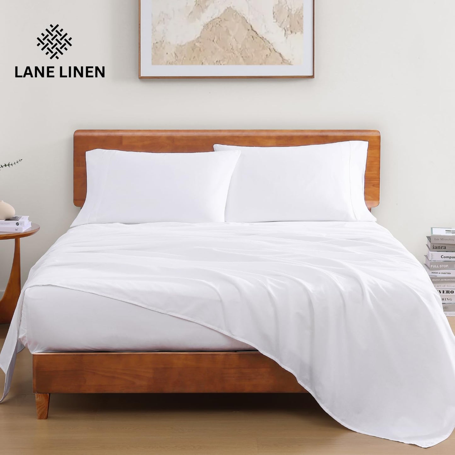 LANE LINEN 100% Organic Cotton White Twin XL Sheets Set 3-Piece Pure Percale Soft Bedding Breathable Fits Mattress Upto 15" Deep