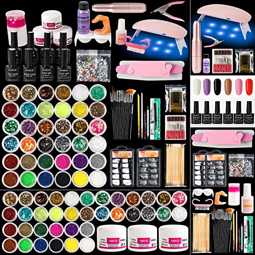 Professional Acrylic Nail Kit with UV Light, Gel Polish, Drill, Art Tips & Decoration - DIY Nail Art Tool & Supplies