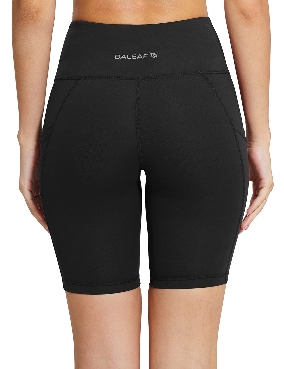 BALEAF Biker Shorts Women Yoga Gym Workout Spandex Running Volleyball Tummy Control Compression Shorts with Pockets 8" Black XS