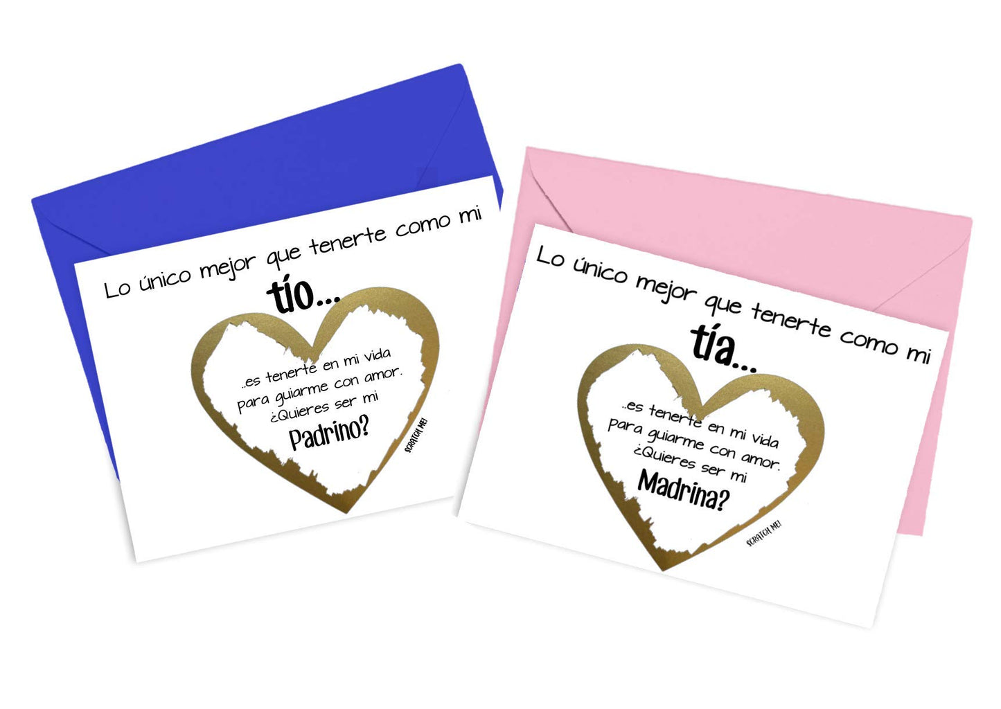 Spanish Will You Be My Godmother and Godfather Proposal Scratch Off Card Set, Madrina Padrino Asking Proposal Cards, Set of 2 (Spanish Tia/Tio Set)