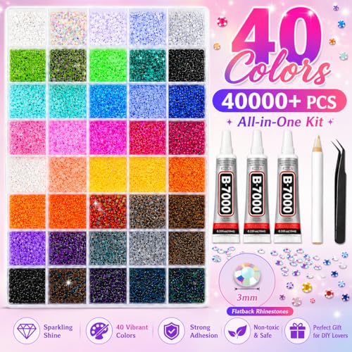 40000Pcs 40 Colors Jelly Resin Bedazzler Kit with B7000 Glue
