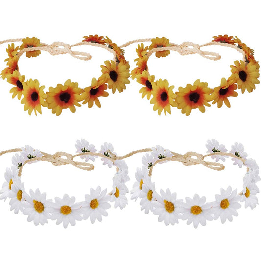 Flower Headband Sunflower Hairband Hair Clips Floral Crown Barrette Hair Bands Women Girls Boho Hair Hoop Headdress Headwear Headpiece Party Decoration Cosplay Costume Hair Accessories 4 Pack Mixed