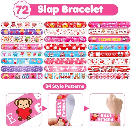 Valentine Party Favors Bundle - 72 Tattoos & 72 Slap Bracelets