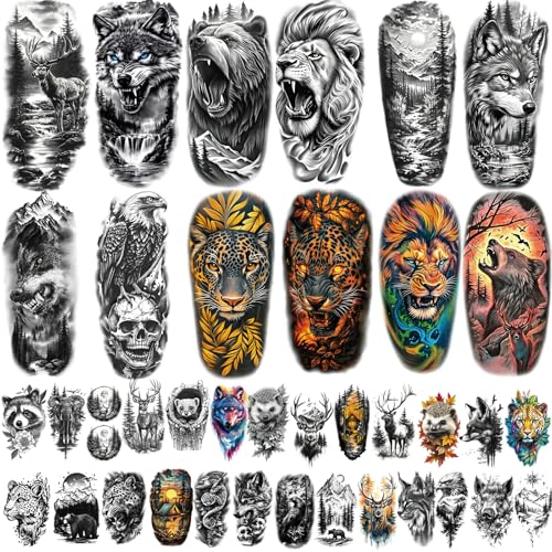 77 Sheets Temporary Tattoo Stickers - Animals & Skulls