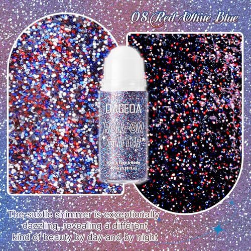 DAGEDA Red White Blue Body Glitter Gel - Holographic Makeup for 4th of July