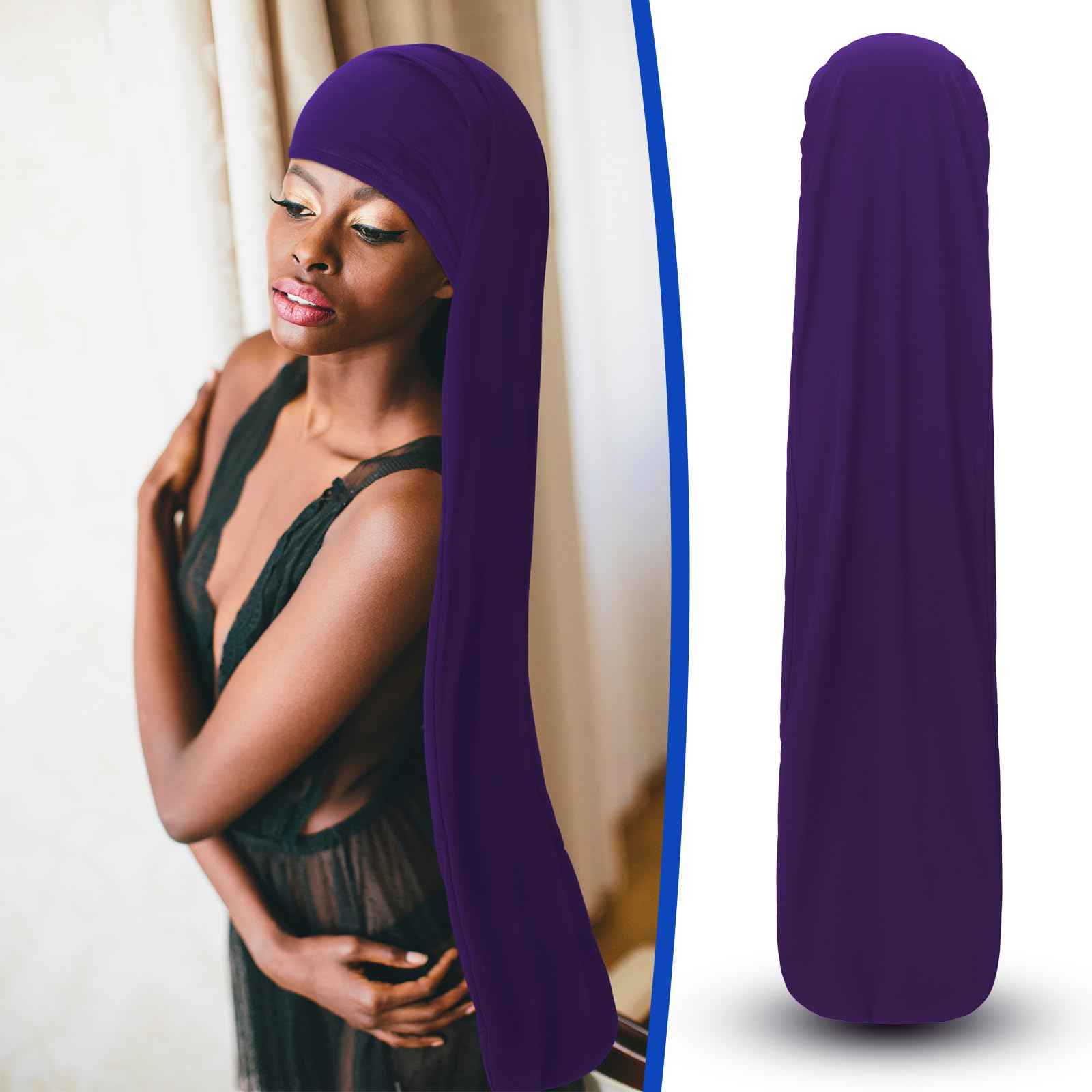 Twistover 4 Pcs Jumbo Dreadlock Cap 37'' Hair Dreads Head Wrap Loc Wraps for Dreads Hair Accessories for Men Women Sleeping(Black, Red, Purple, and Beige)