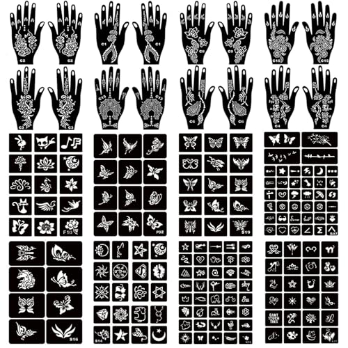 Henna Tattoo Stencil Kit 190pcs, 24 Sheets Reusable