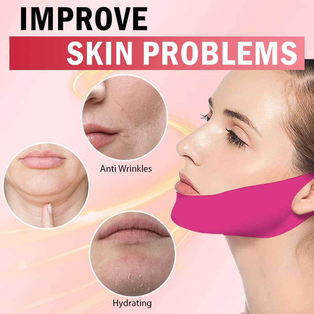 evpct 8Pcs V Line Lifting Mask Strap, Face Lift Mask with Collagen, Hydrating Anti-aging, Rose Red & Universal Size