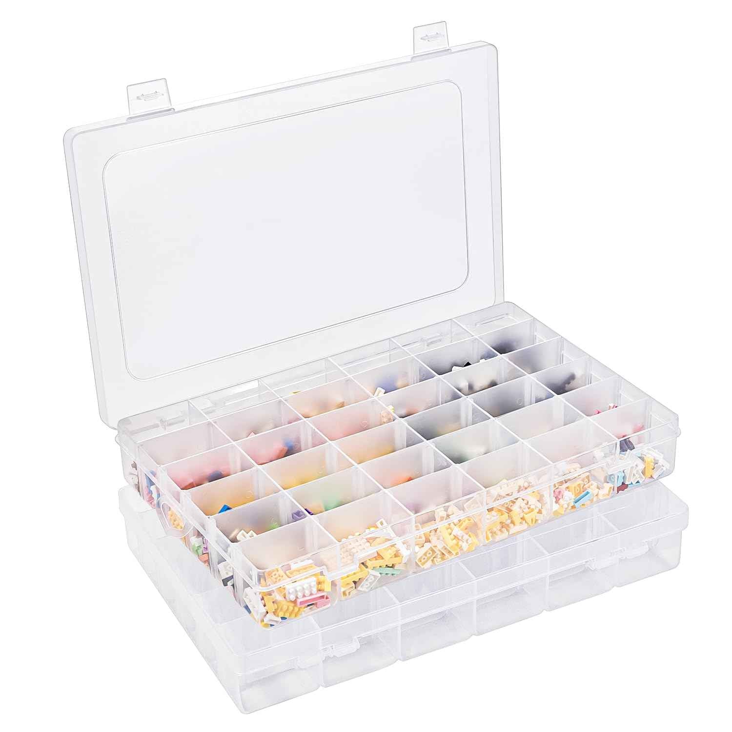 Benbilry 2 Pack 36 Grids Clear Storage Containers Plastic Organizer Box Craft Storage Boxes with Adjustable Dividers for Beads Organizer Art DIY Fishing Tackles Jewelry Crafts