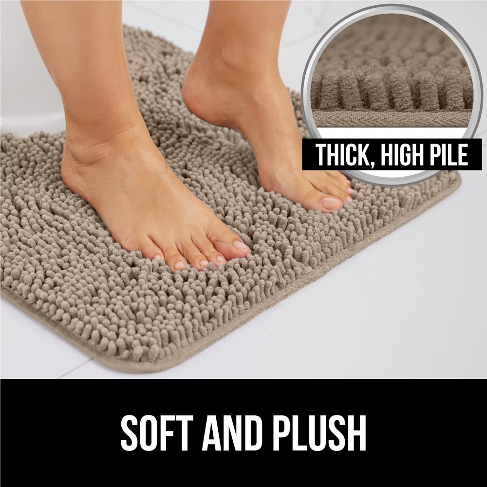 Gorilla Grip Plush Absorbent Shaggy Chenille Bath Rug Mat for Toilet Base with Rubber Backing, Machine Washable, Microfiber Bathroom Contour Mats for Toilets, Bath Room Decor, Oval, 22.5x19.5, Beige