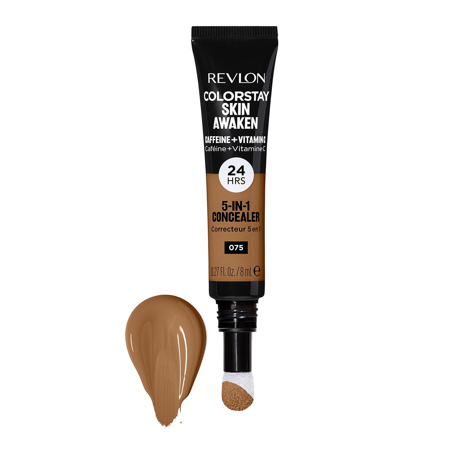 Revlon ColorStay Skin Awaken 5-in-1 Concealer, Lightweight, Creamy Longlasting Face Makeup with Caffeine & Vitamin C, For Imperfections, Dark Circles & Redness, 075 Hazelnut, 0.27 fl oz