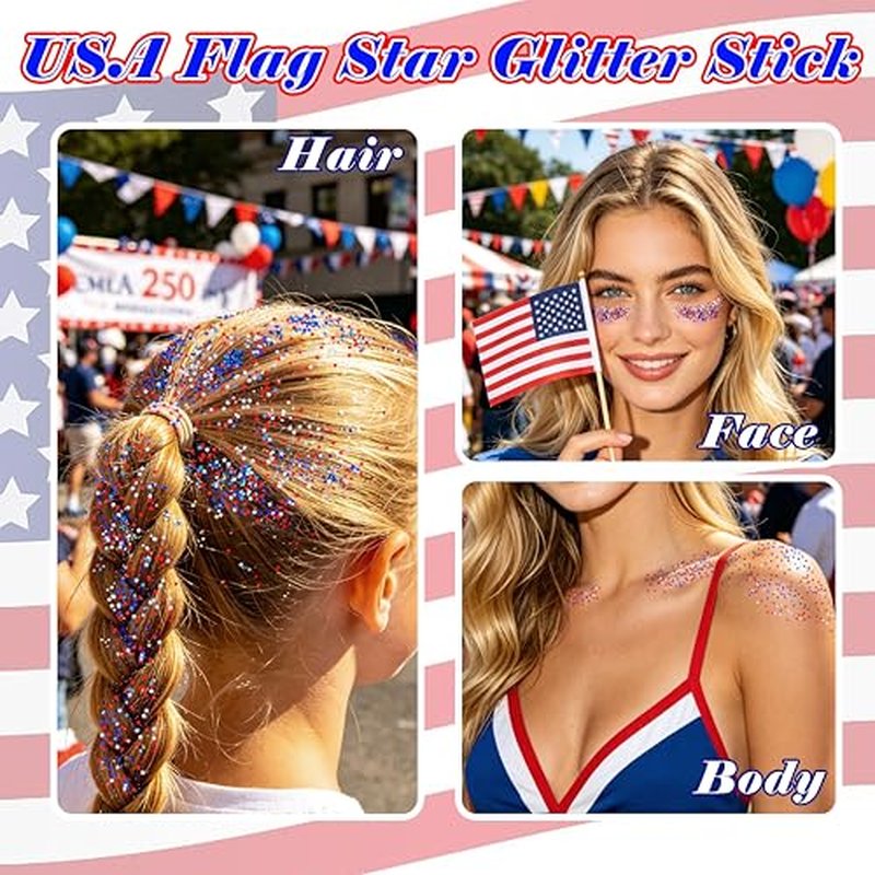 Patriotic Red White and Blue Star Glitter Stick for 4th of July