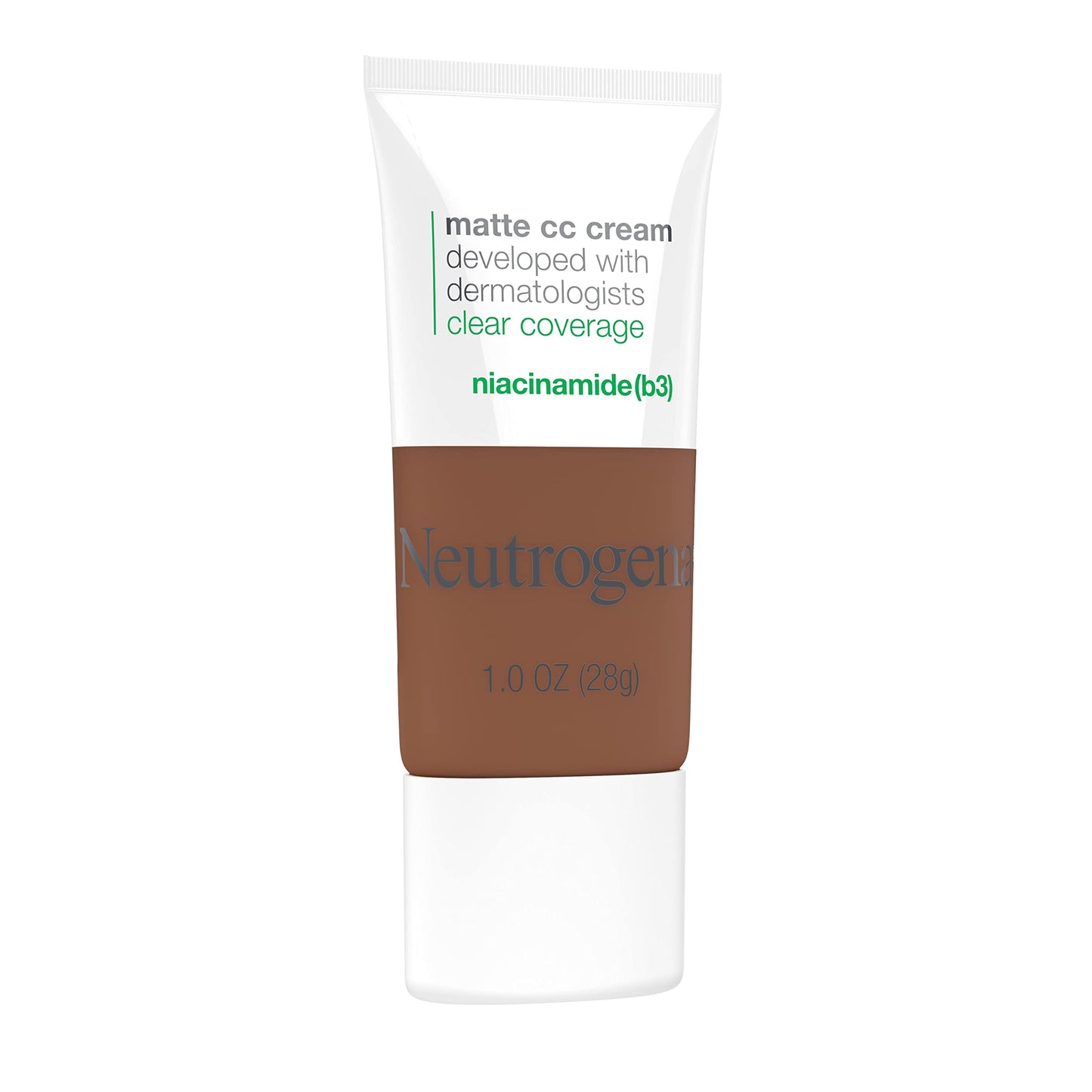 Neutrogena Clear Coverage Flawless Matte CC Cream, Full-Coverage Color Correcting Cream Face Makeup with Niacinamide (b3), Hypoallergenic, Oil Free & Fragrance Free, Cinnamon, 1 oz